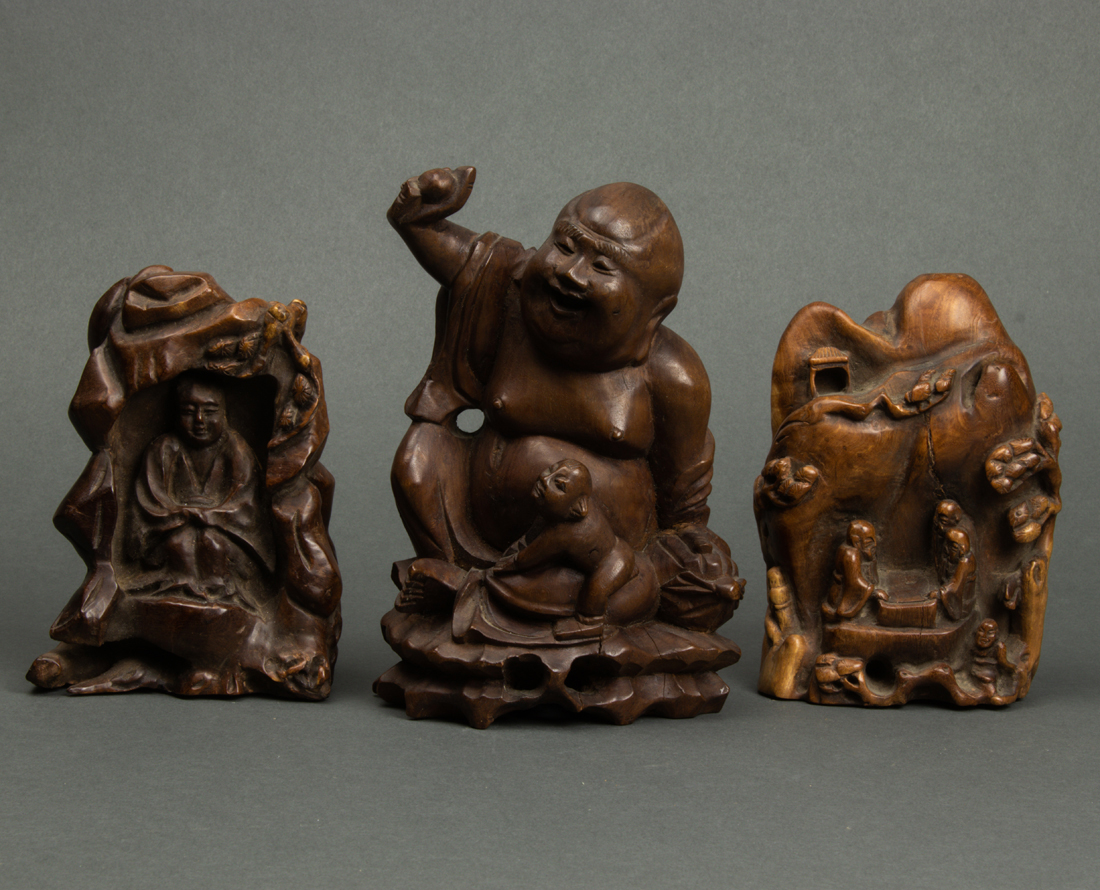 Appraisal: LOT OF CHINESE WOOD FIGURAL GROUPS lot of Chinese wood