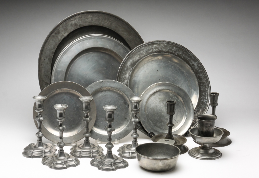 Appraisal: GROUPING OF PEWTER Nineteenth century Including chargers one Townsend plate