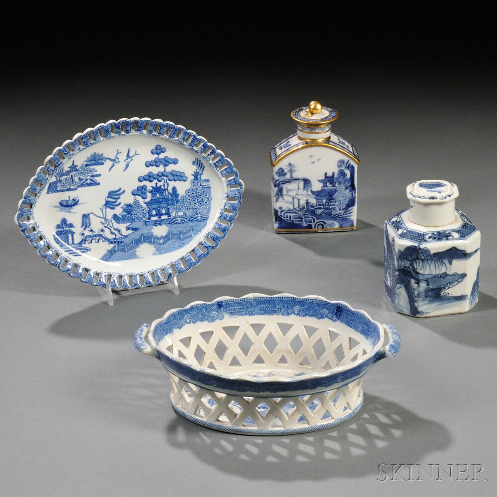 Appraisal: Four Blue and White Decorated Ceramics China and England early