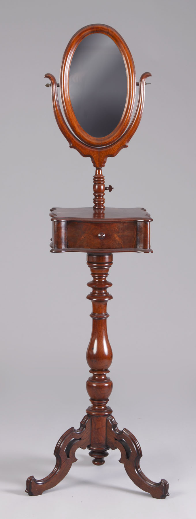 Appraisal: Victorian Walnut Mahogany Shaving Stand w Serpentine Case Old finish