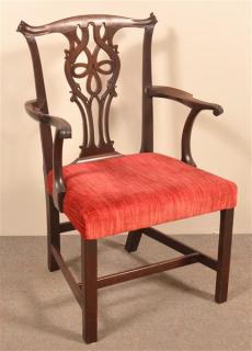 Appraisal: Chippendale Carved Mahogany Armchair Pierced splat back and Marlboro legs