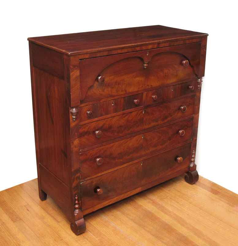 Appraisal: TH C BUTTERFLY VENEER DRESSER Deep drawer over half length