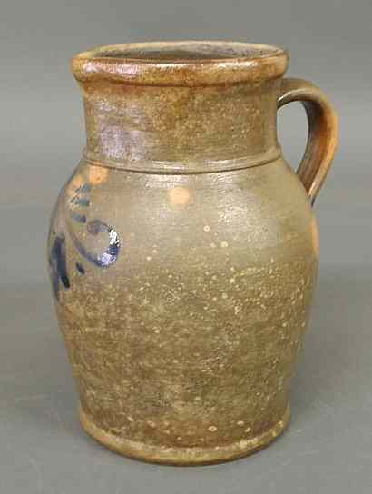 Appraisal: Half-gallon stoneware pitcher th c with blue decorated front and