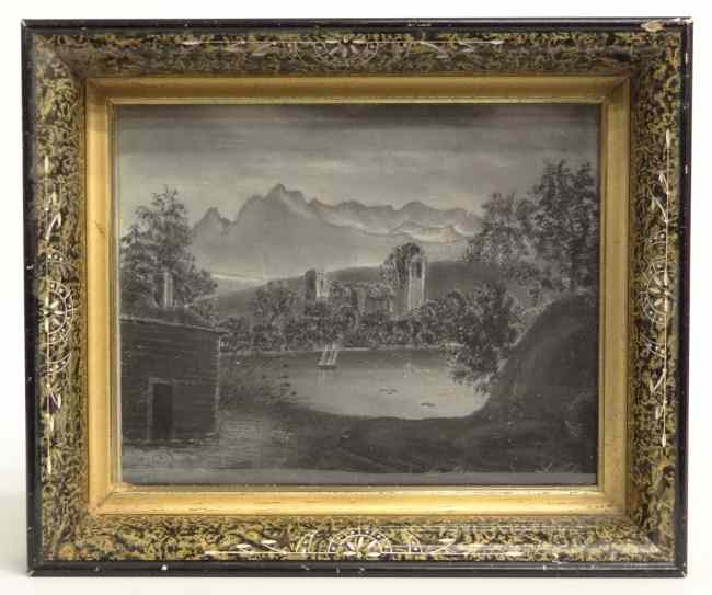 Appraisal: th c Hudson River School sandpaper drawing Sight '' x