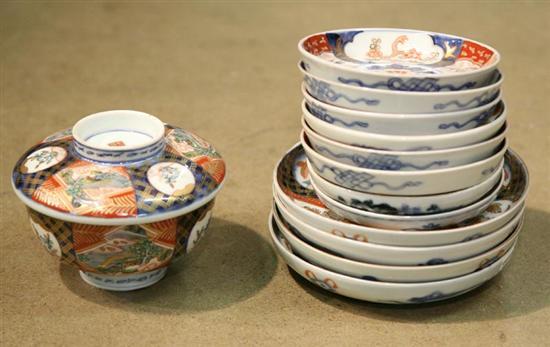 Appraisal: THIRTEEN IMARI SAUCE DISHES AND COVERED BOWL Japan th century