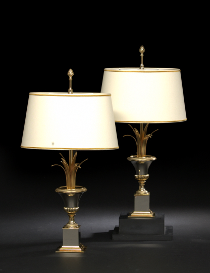 Appraisal: Pair of Contemporary Polished Chromed and Gilt-Brass Table Lamps in