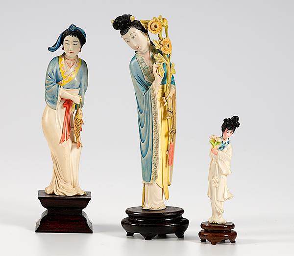 Appraisal: GROUP OF THREE TH CENTURY JAPANESE IVORY FIGURES Three Japanese