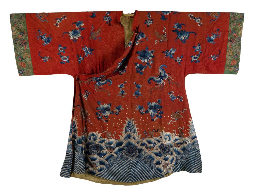 Appraisal: CHINESE SILK EMBROIDERED ROBE TH CENTURY LENGTH CHINESE SILK EMBROIDERED