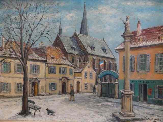 Appraisal: LECOQUE Alois O C French Winter Street Scene Signed lower