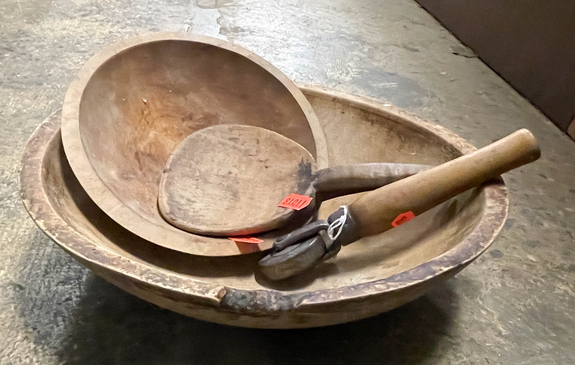 Appraisal: Wooden kitchen items c o x - turned wood bowl