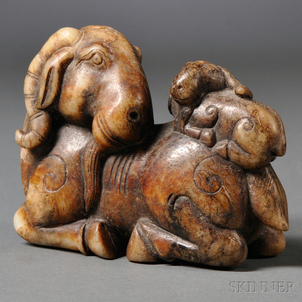 Appraisal: Stone Carving of a Ram and Kid China with the