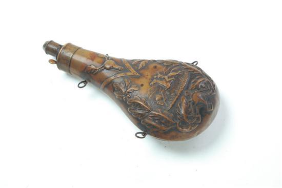 Appraisal: LARGE POWDER FLASK America or England th century Copper with