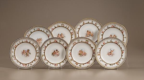 Appraisal: SET OF EIGHT MEISSEN PLATES WITH CHERUBS German ca -