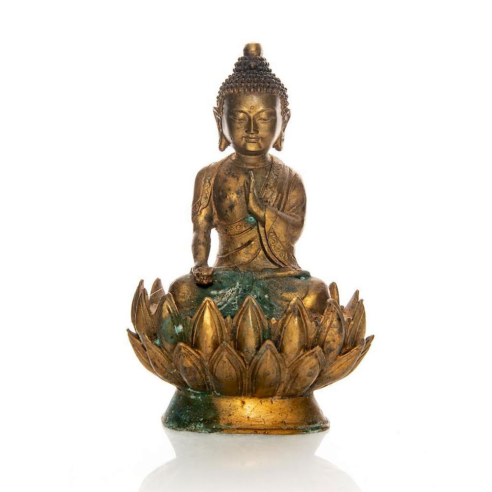 Appraisal: VINTAGE HINDU EASTERN ALLEGORICAL BRONZE BUDDHA STATUE Modeled as meditating