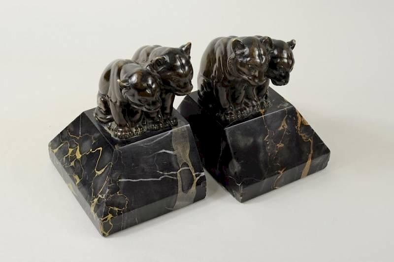 Appraisal: Pair German Bronze Art Deco Tiger Bookends Pair of German