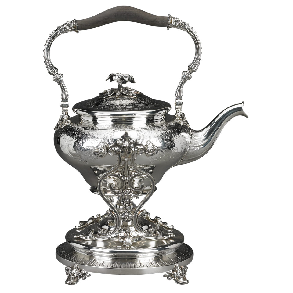 Appraisal: French Silver Plated Kettle on Lampstand Christofle late th century