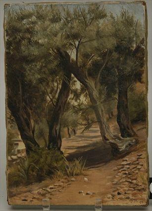 Appraisal: European School Woodland Path Oil on Canvas Initialed and Dated