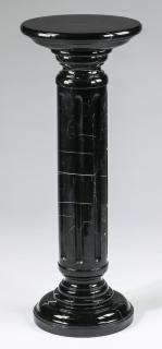 Appraisal: Black striated marble sedestal h Black and white striated marble