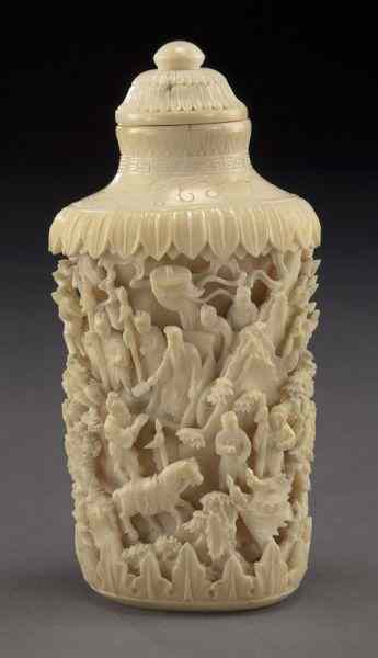 Appraisal: Chinese Qing carved ivory snuff bottle International buyers should note