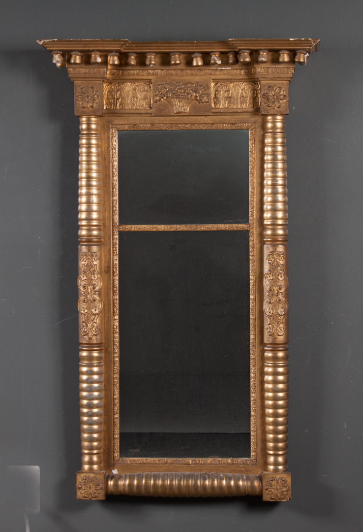 Appraisal: American Classical giltwood mirror circa fruit basket and acanthus relief