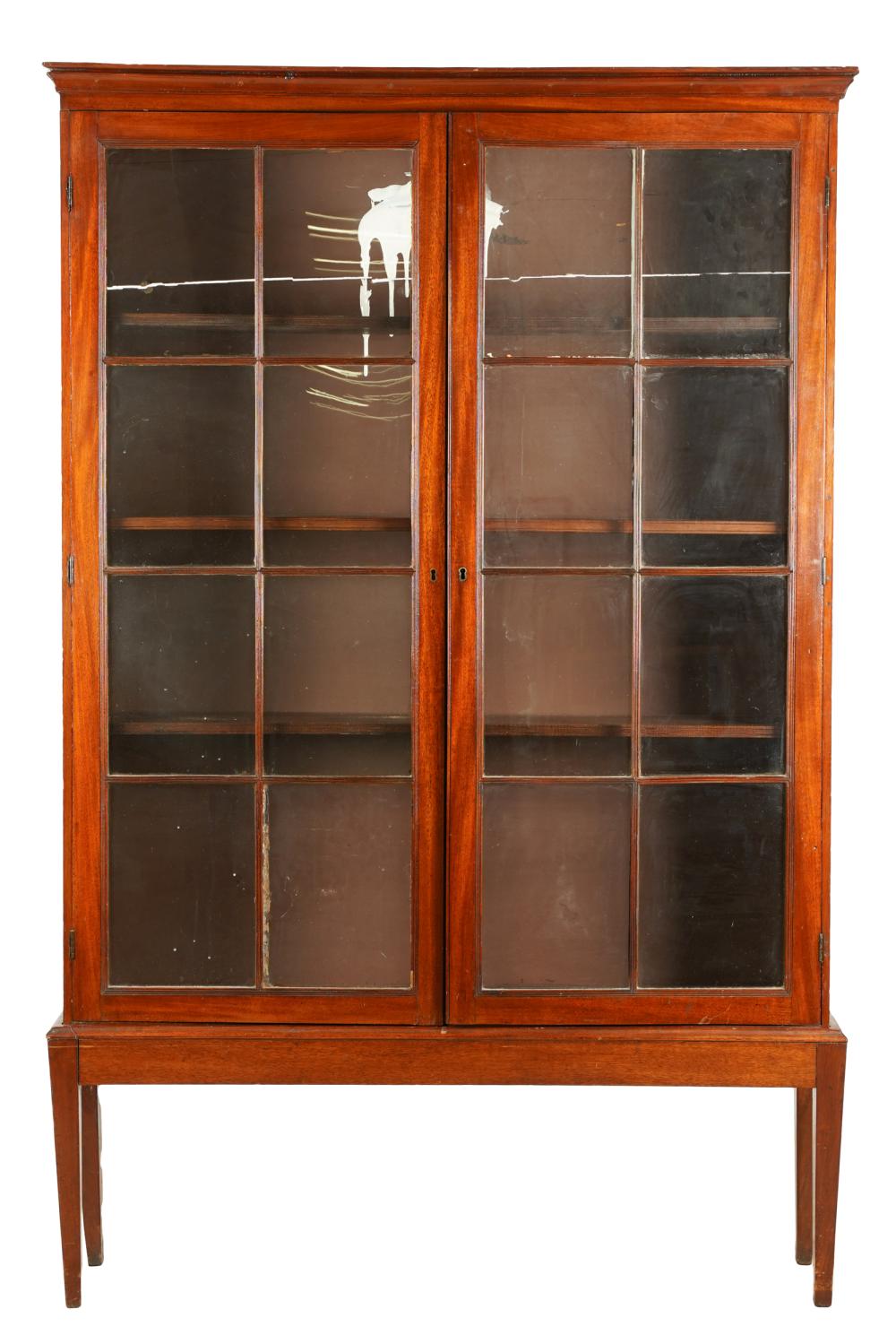 Appraisal: ENGLISH GLAZED MAHOGANY BOOKCASEin two parts with three adjustable shelves