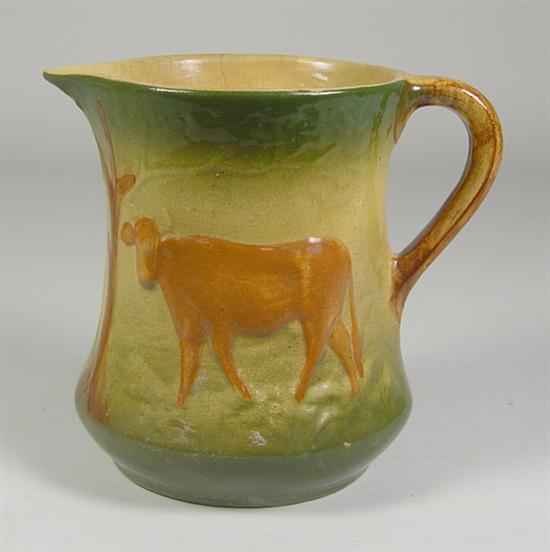 Appraisal: Unmarked Roseville Pitcher Circa Roseville milk pitcher with two cows