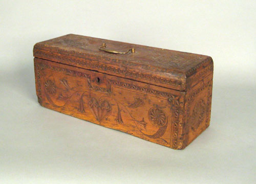 Appraisal: Continental chip carved document box early th c with heart