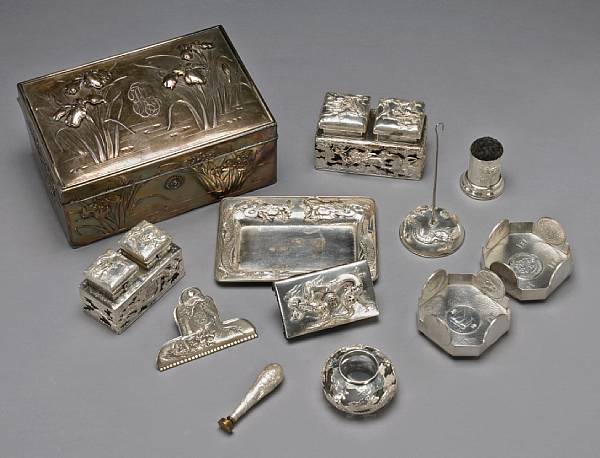 Appraisal: A group of export silver desk accessories Meiji Taisho Period