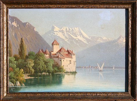 Appraisal: EXCEPTIONAL INTERLAKEN MINIATURE OIL B '' x '' monogrammed circa