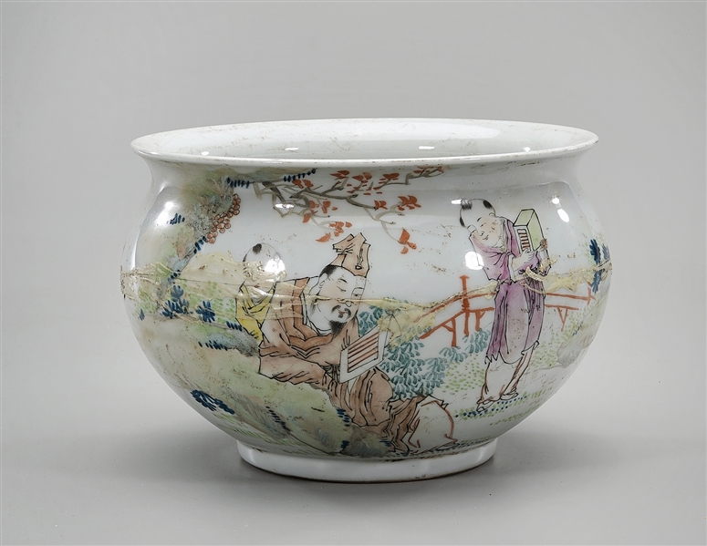 Appraisal: Chinese glazed porcelain basin children in landscape with calligraphy x