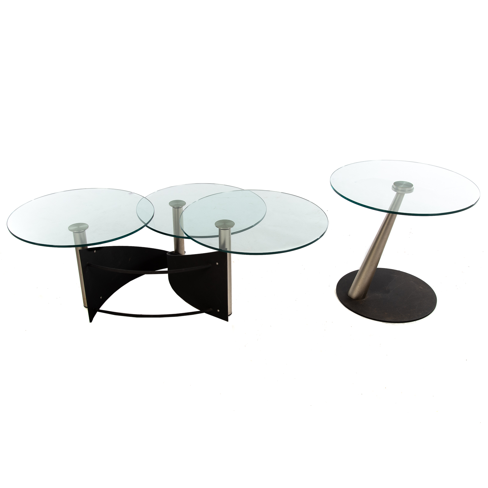 Appraisal: MODERN METAL GLASS COFFEE END TABLE Coffee table with three