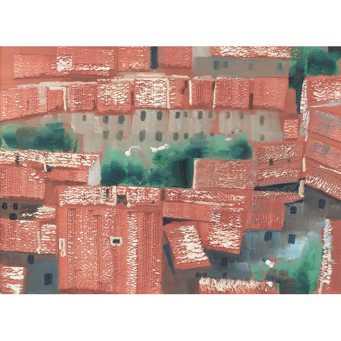 Appraisal: George Fred Keck American - Gubbio Roofs mixed media x