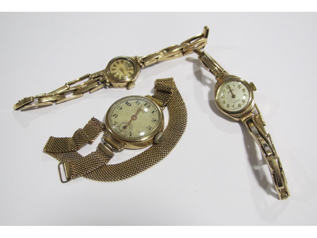 Appraisal: Three early th century ladies ct gold cased wrist watches