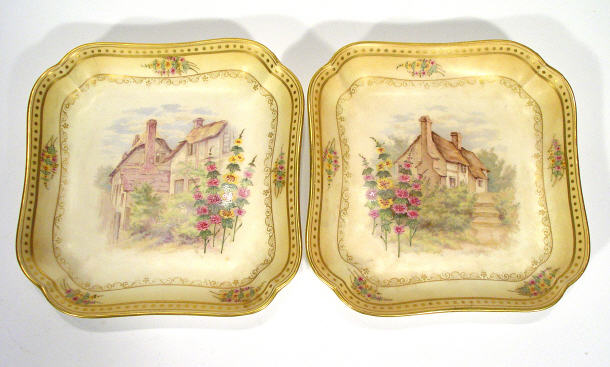 Appraisal: Pair of square Wedgwood china bowls each hand painted with