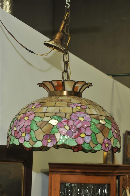 Appraisal: LEADED HANGING SHADE Brown and cream slag glass panels with