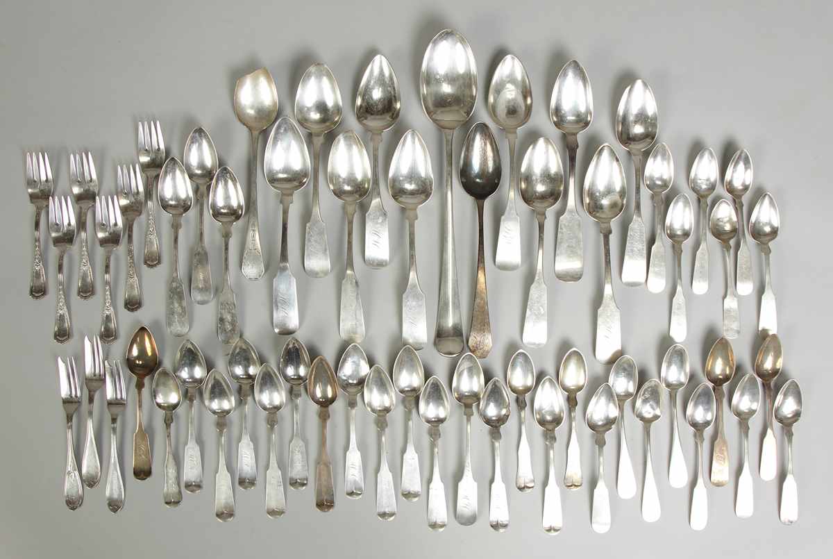 Appraisal: Group of Coin Silver Teaspoons Serving Spoons ozt Some silver