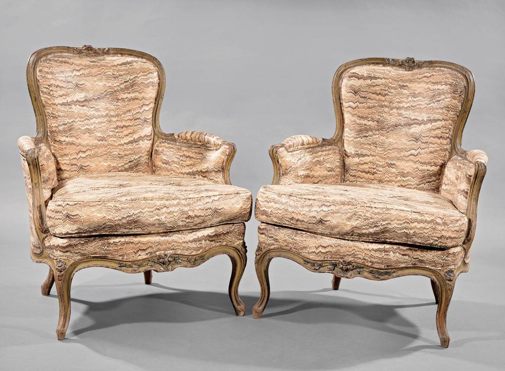 Appraisal: Pair of Antique Louis XV-Style Carved and Painted Berg res