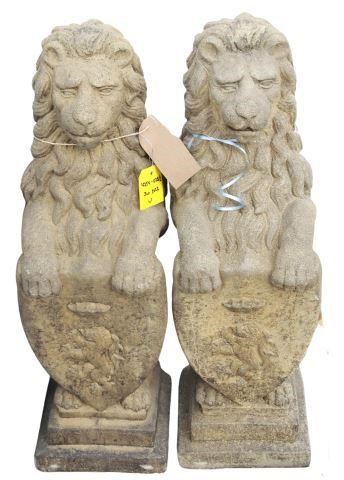 Appraisal: pair Cast stone garden statuary Wescott lions th c each