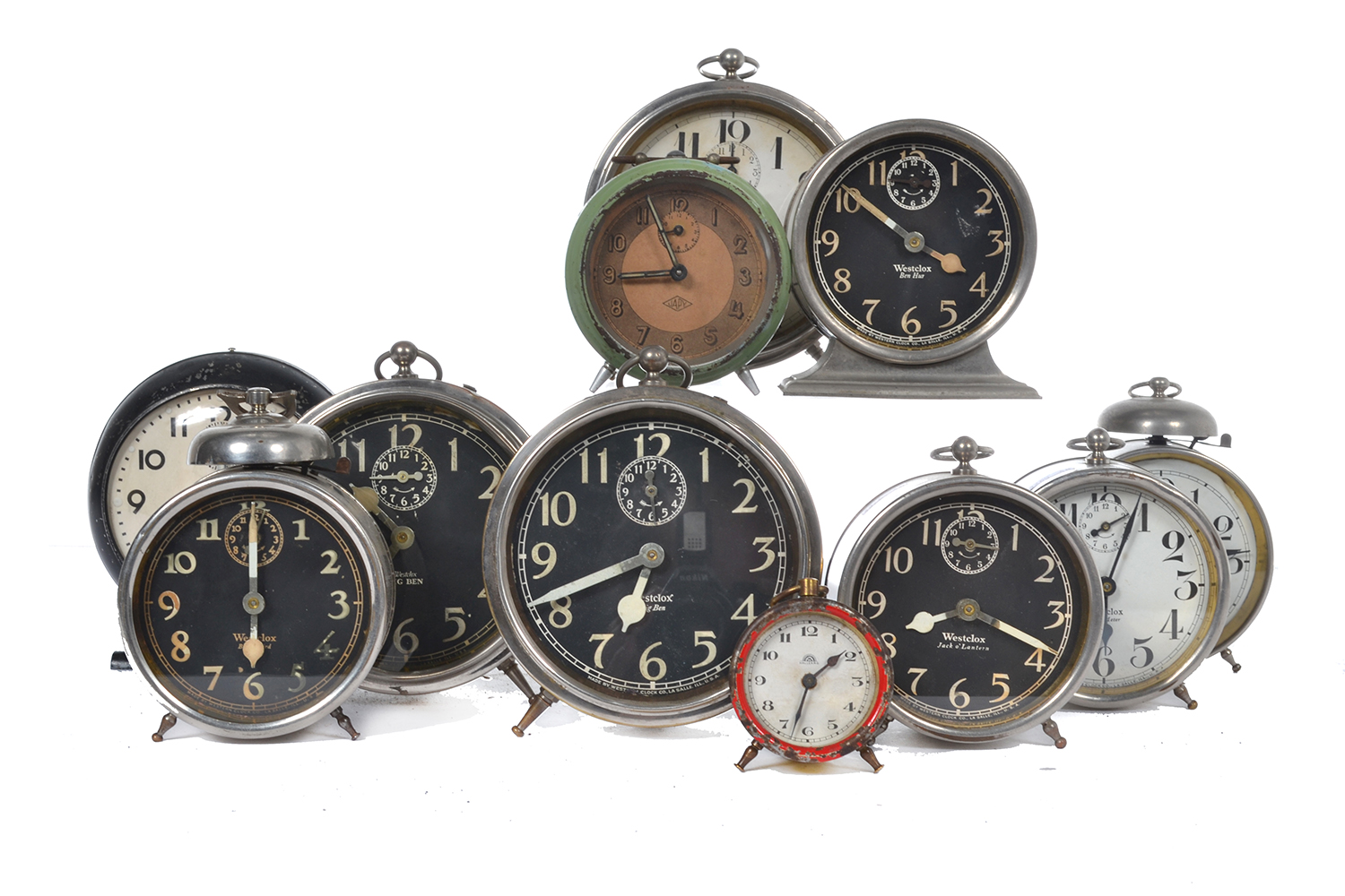 Appraisal: A COLLECTION OF ELEVEN VINTAGE ALARM CLOCKS BY VARIOUS MAKES