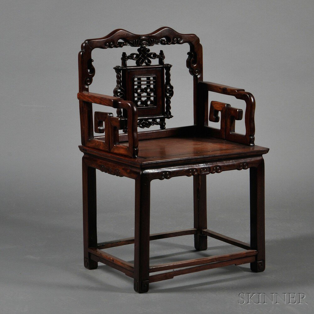 Appraisal: Armchair China backsplat carved and pierced with the shuangxi double