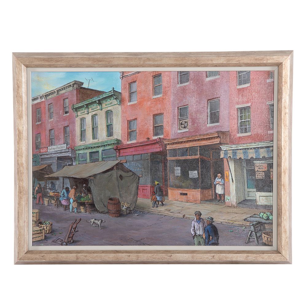 Appraisal: Jacob Glushakow Hollins Market oil on canvas American - Signed