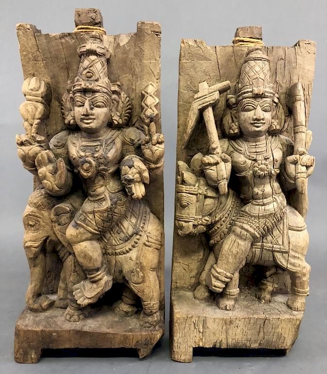 Appraisal: Two Wood Carved Hindu Indian Figures Two wood carved Hindu