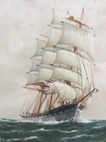 Appraisal: Watercolor and Gouache of a Sailing Ship signed Loy image