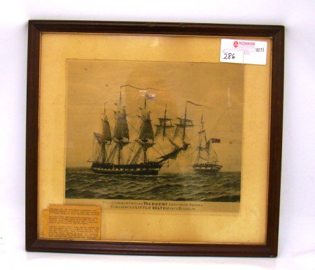 Appraisal: Framed and matted print depicting the battle an American frigate