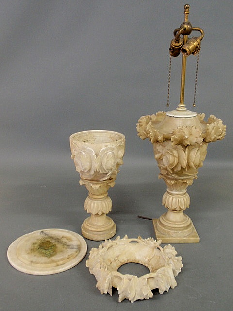 Appraisal: Large carved alabaster lamp to top and another example disassembled