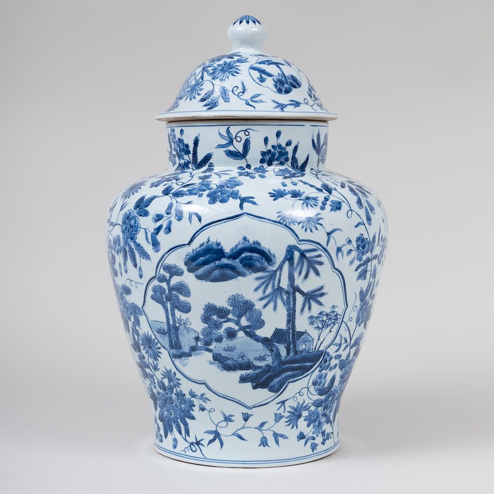 Appraisal: Chinese Style Blue and White Porcelain Baluster Jar and Cover