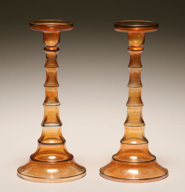 Appraisal: Pair Dunbar Marigold Carnival candlesticks