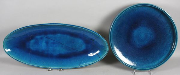 Appraisal: Pair of Nile Swedish blue glazed oblong bowls diam One