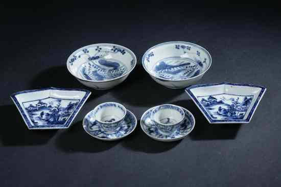 Appraisal: PAIR CHINESE BLUE AND WHITE PORCELAIN WINE CUPS AND SAUCERS