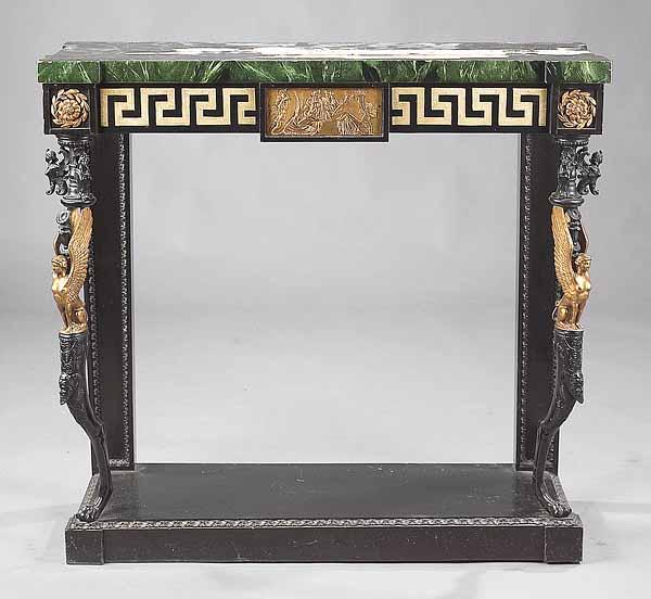 Appraisal: An Antique Empire-Style Ebonized Bronze and Iron-Mounted Console Table late